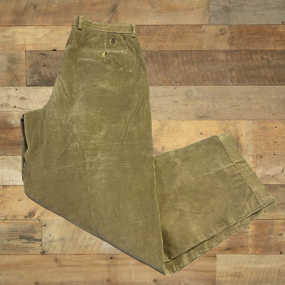 Y2K Tommy Hilfiger Corduroy Pants Mens 32 x32 Tan Pleated Vintage